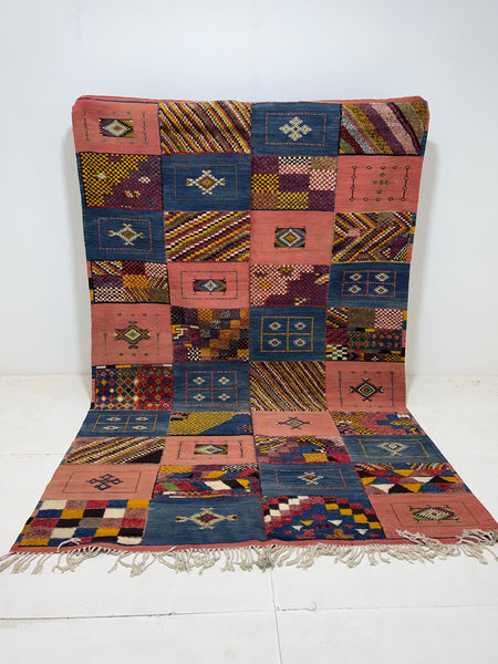 Moroccan Rug-Vintage berber rug : 6.9ft x 10.6ft / 206cm x 320cm-Moroccan Rugs-la porte d'or-High Atlas Mountains of Morocco-100% natural wool-1-la porte d'or